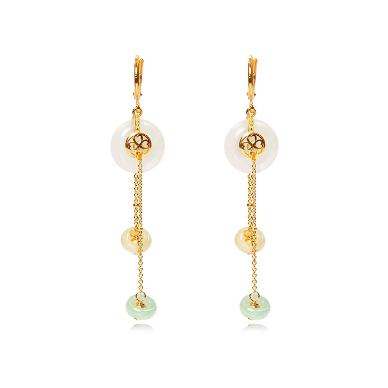 Lily Veil White Jade Earrings | Natural Burmese Jade A-Grade, 18K Gold Plated S925 Silver Drop Earrings - Veilgem
