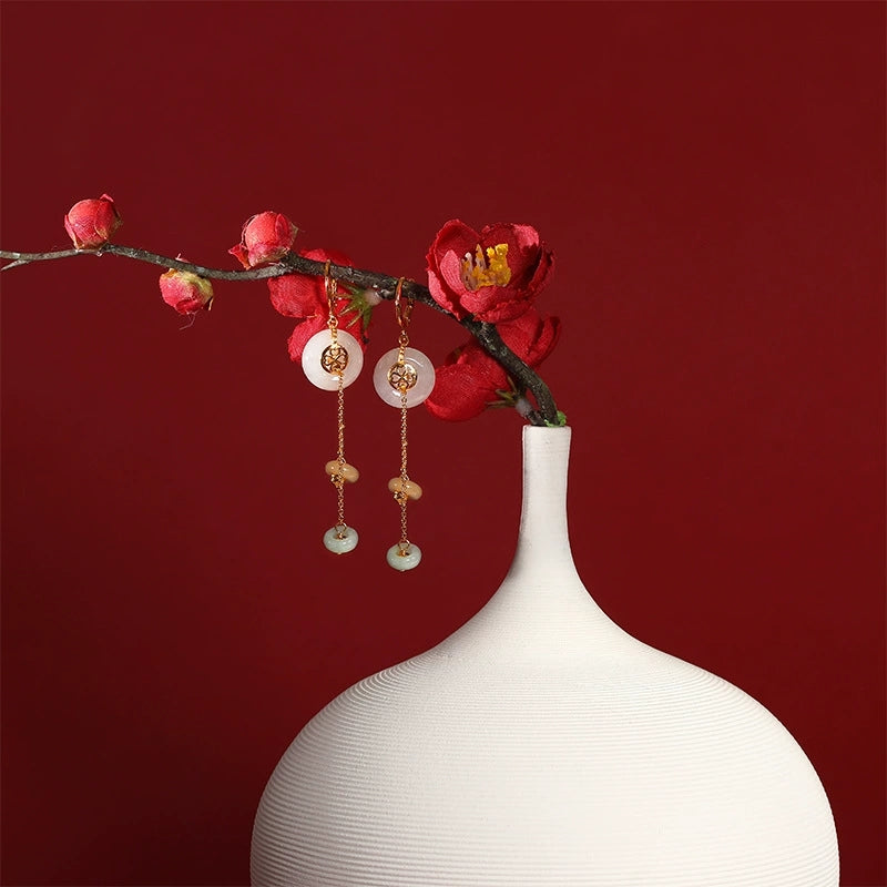 Lily Veil White Jade Earrings | Natural Burmese Jade A-Grade, 18K Gold Plated S925 Silver Drop Earrings - Veilgem