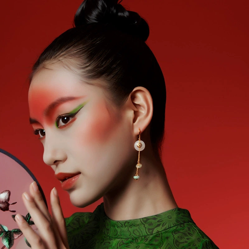 Lily Veil White Jade Earrings | Natural Burmese Jade A-Grade, 18K Gold Plated S925 Silver Drop Earrings - Veilgem