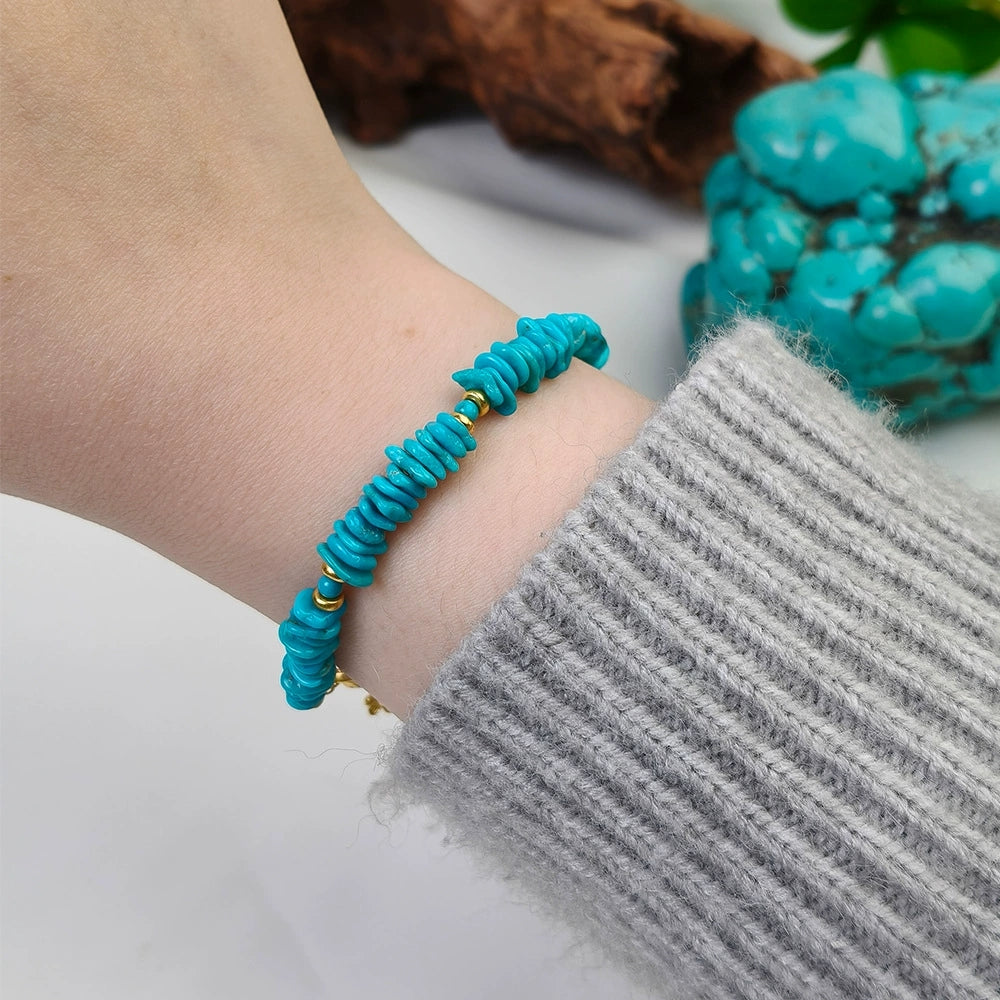Natural Turquoise &Silver Bead Bracelet (With Irregularly Shaped Beads) - Veilgem