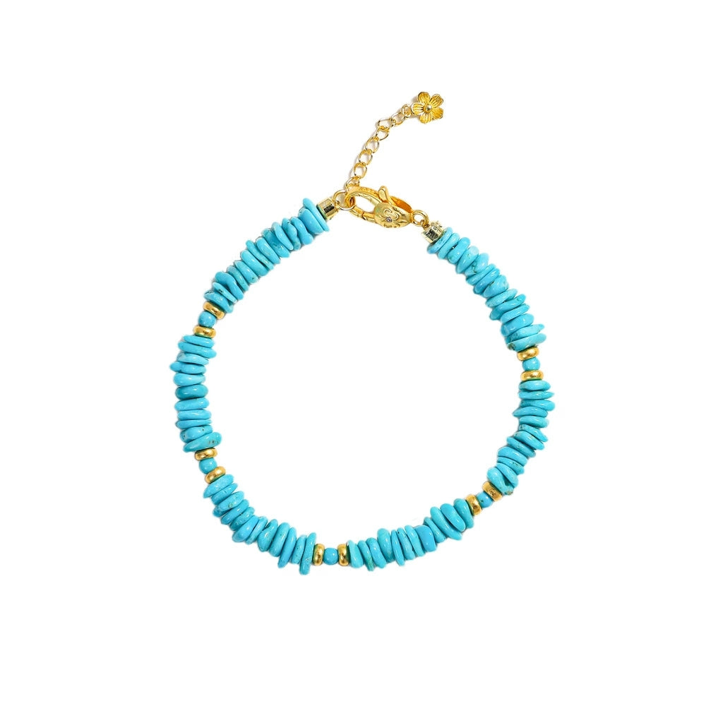 Natural Turquoise &Silver Bead Bracelet (With Irregularly Shaped Beads) - Veilgem