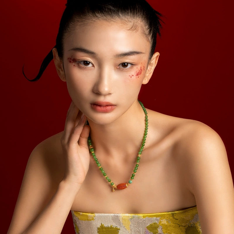 Emerald Symphony - Hetian Jade & South Red Necklace - Veilgem