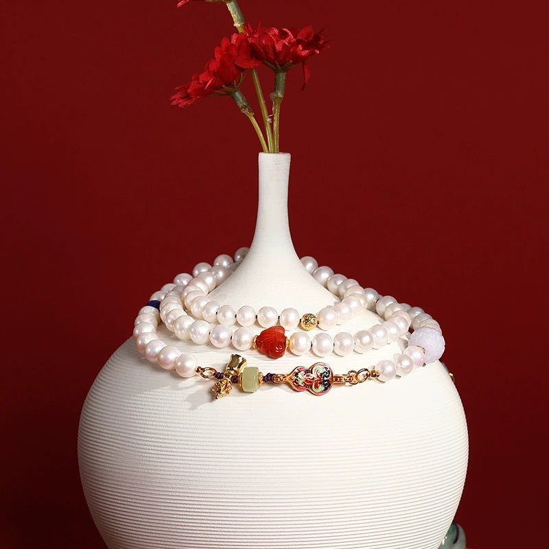 Opal Dawn - Pearl & Enamel Elegance Necklace - Veilgem