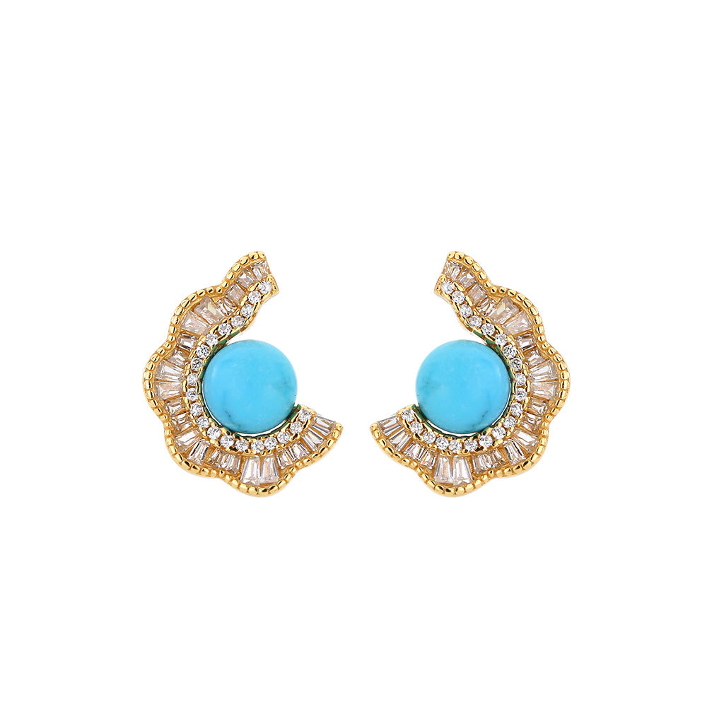 Ethereal Sphere — Natural Turquoise 18K Gold Vermeil Ball Earrings - Veilgem