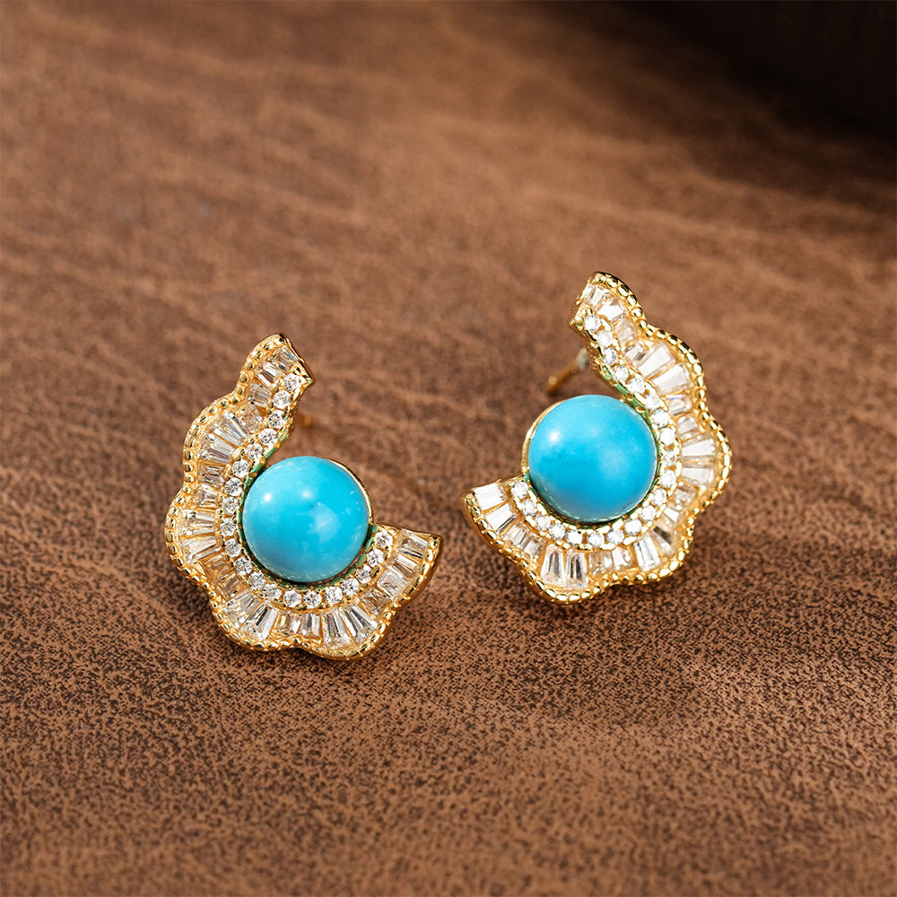 Ethereal Sphere — Natural Turquoise 18K Gold Vermeil Ball Earrings - Veilgem