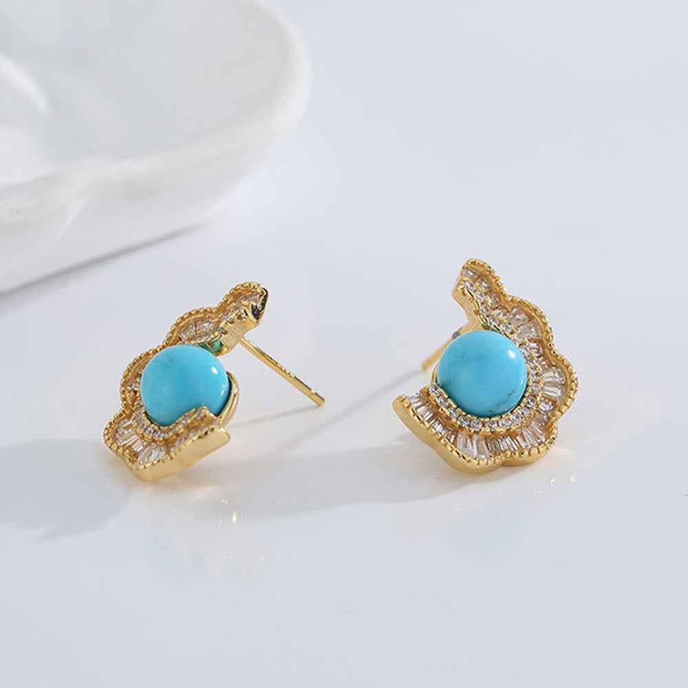 Ethereal Sphere — Natural Turquoise 18K Gold Vermeil Ball Earrings - Veilgem