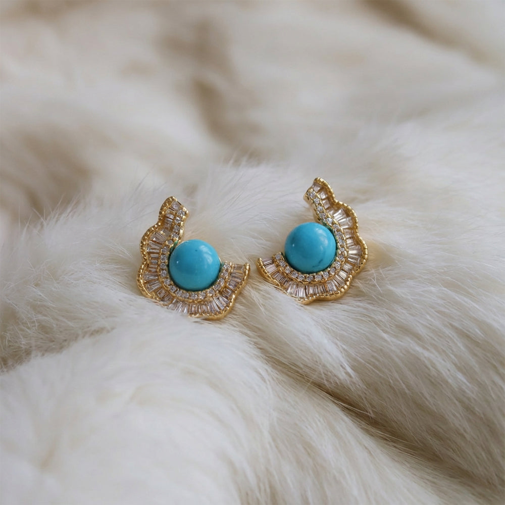 Ethereal Sphere — Natural Turquoise 18K Gold Vermeil Ball Earrings - Veilgem