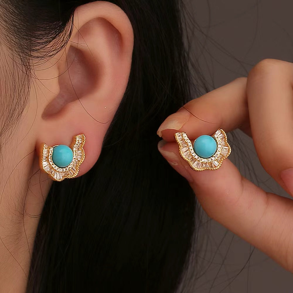 Ethereal Sphere — Natural Turquoise 18K Gold Vermeil Ball Earrings - Veilgem