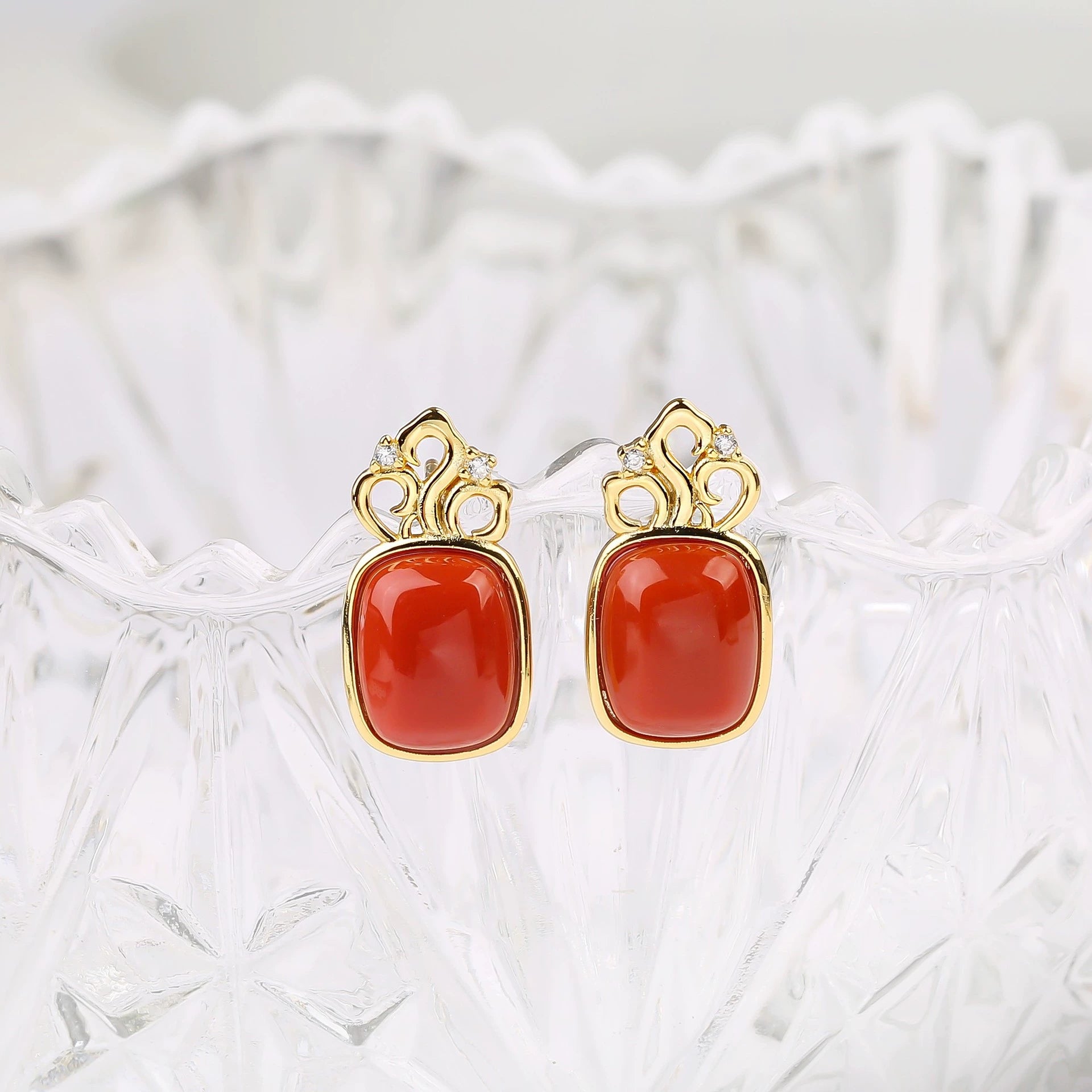 Southern Red Agate · Fire Spirit Square Charm Retro Earrings - Veilgem