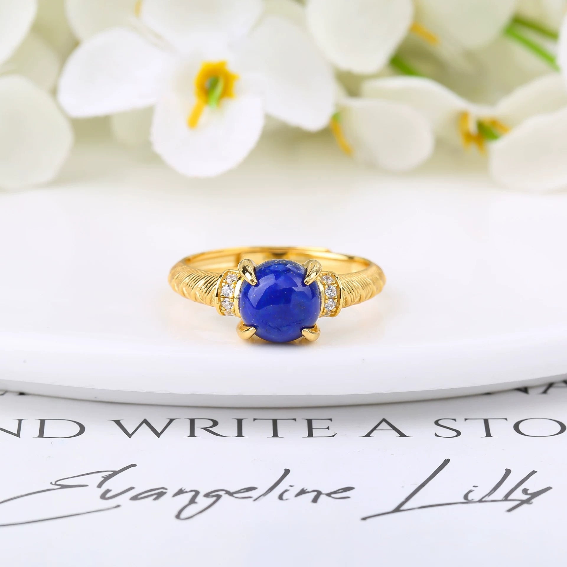 Starry Whisper · 18K Gold Lapis Lazuli Adjustable Ring - Veilgem