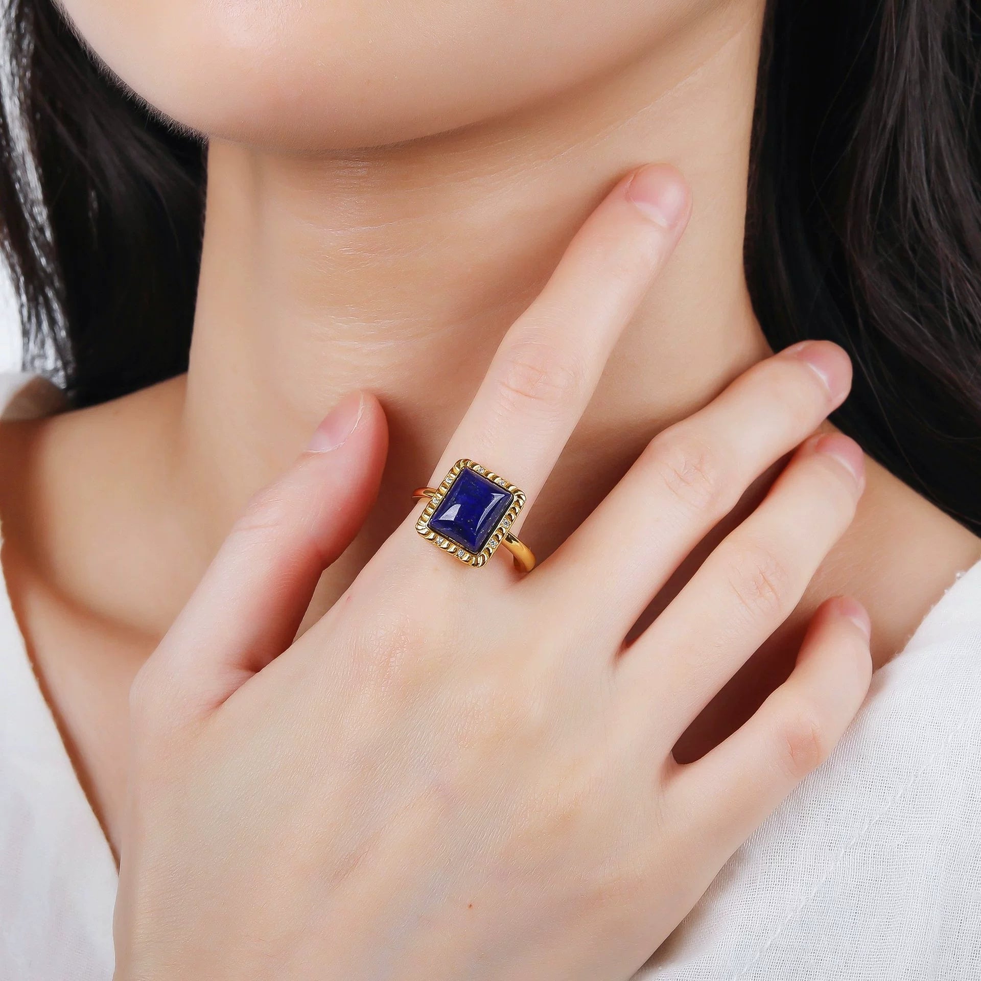 Lapis Serenity Square Lapis Lazuli Ring - Veilgem