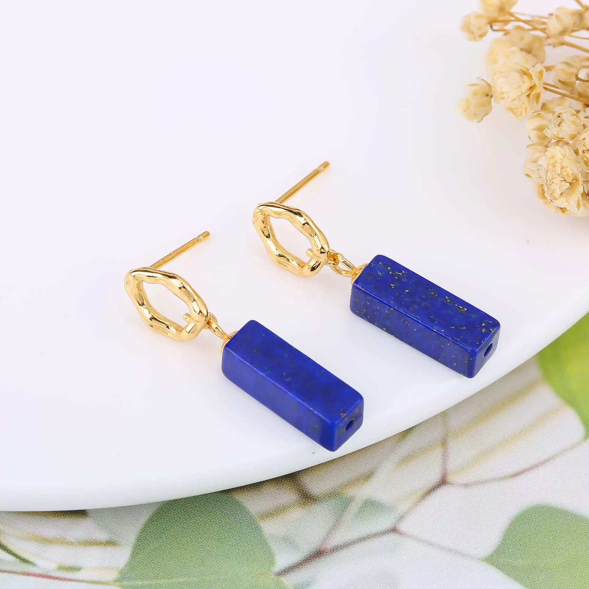Aqua Pulse Lapis Lazuli Geometric Drop Earrings - Veilgem