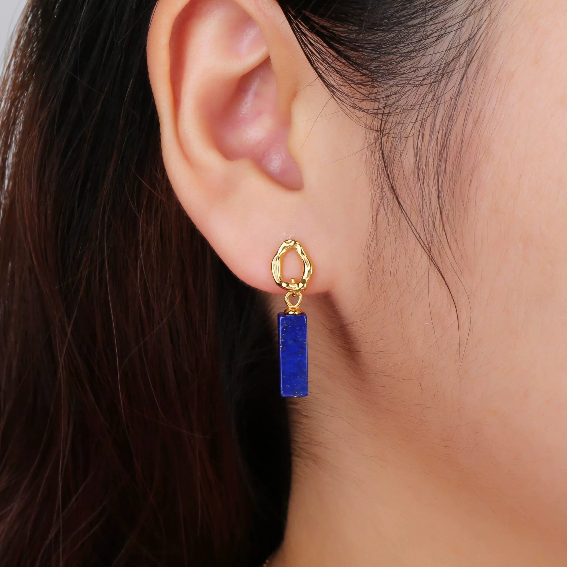 Aqua Pulse Lapis Lazuli Geometric Drop Earrings - Veilgem