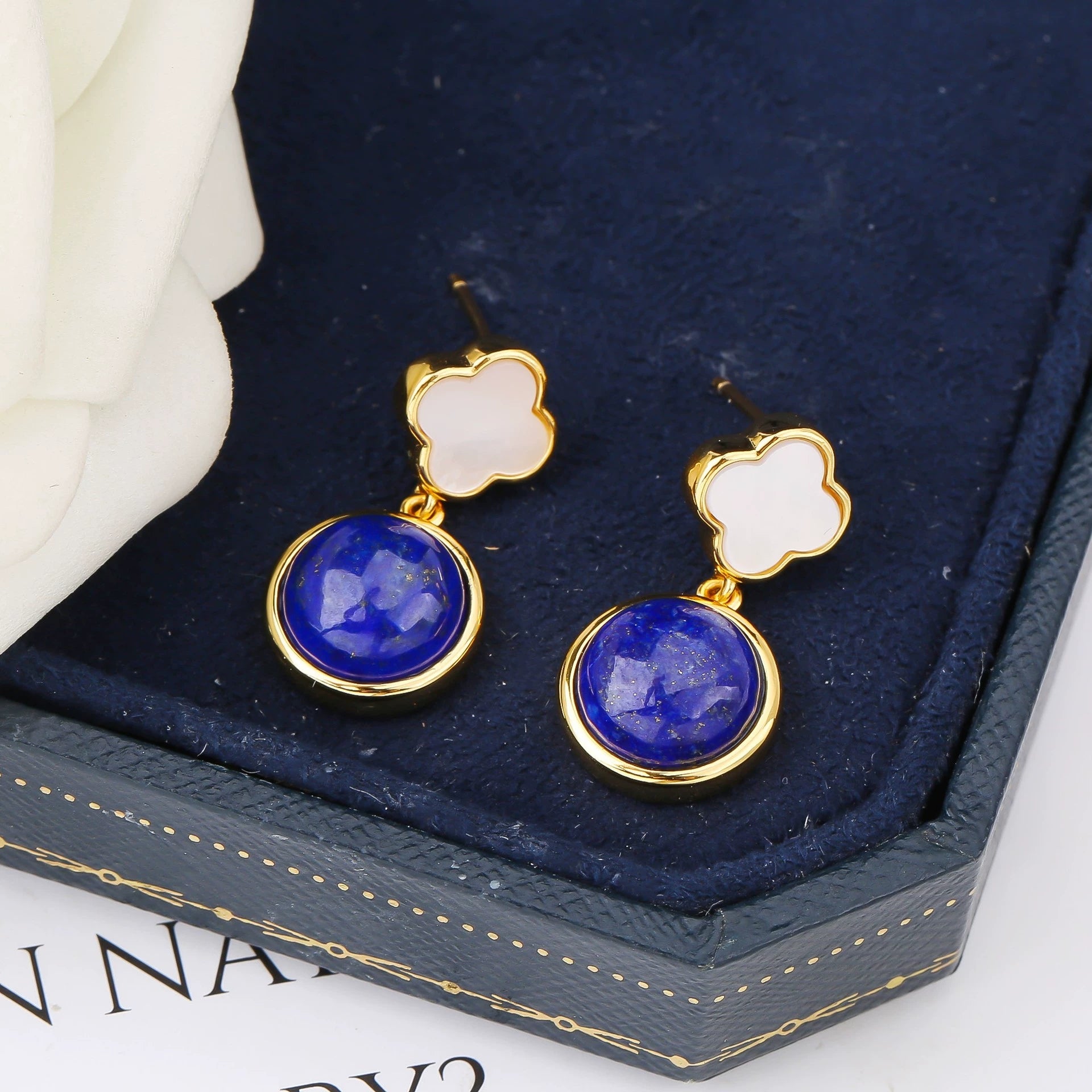 Lucky Charm Lapis Lazuli Four-Leaf Clover Earrings - Veilgem