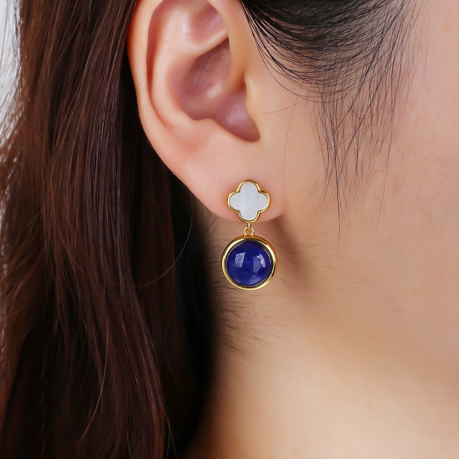 Lucky Charm Lapis Lazuli Four-Leaf Clover Earrings - Veilgem
