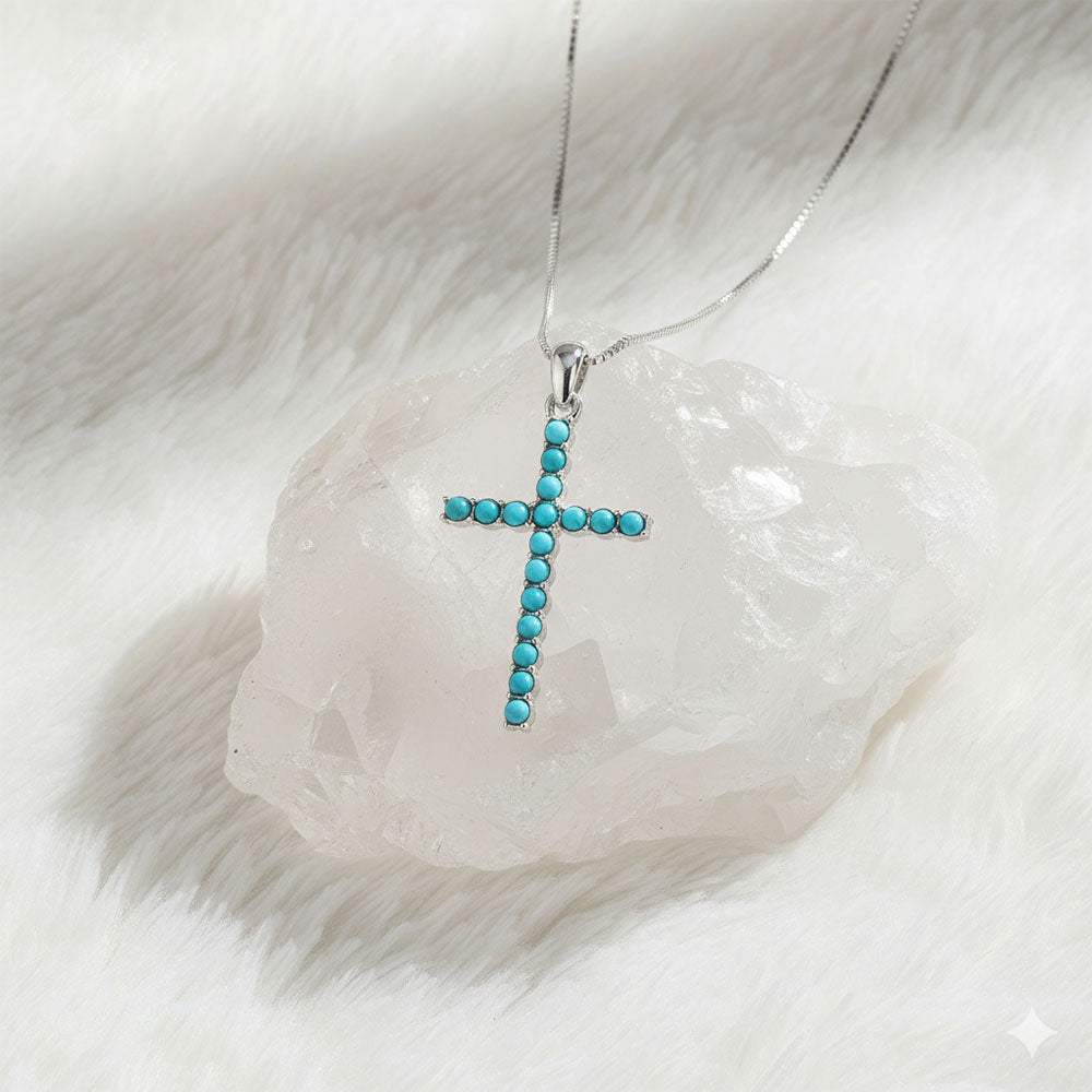 Sky Light Turquoise Cross Necklace - Veilgem