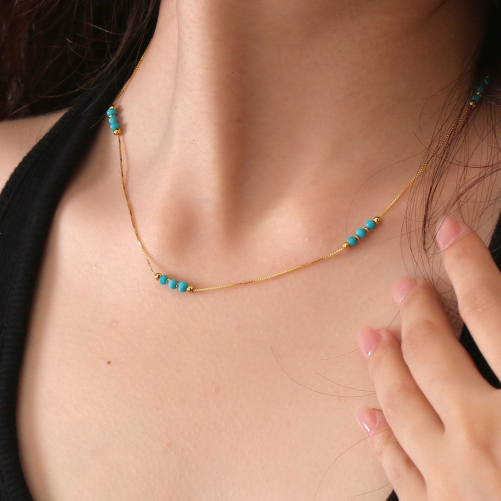 Whispering Starry Night Turquoise Clavicle Necklace - Veilgem