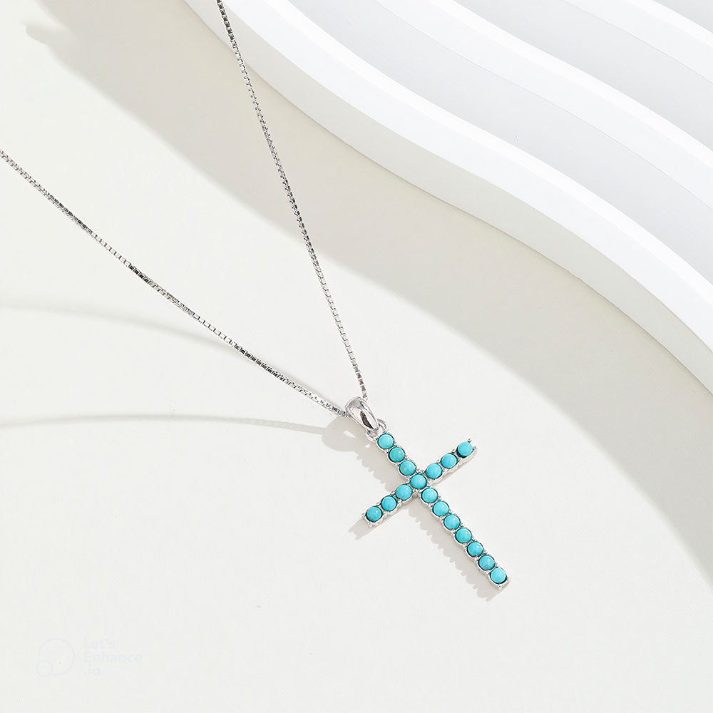 Sky Light Turquoise Cross Necklace - Veilgem