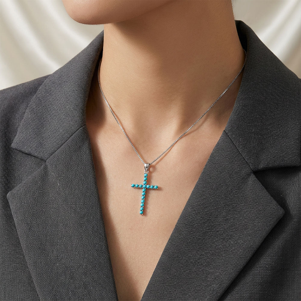 Sky Light Turquoise Cross Necklace - Veilgem