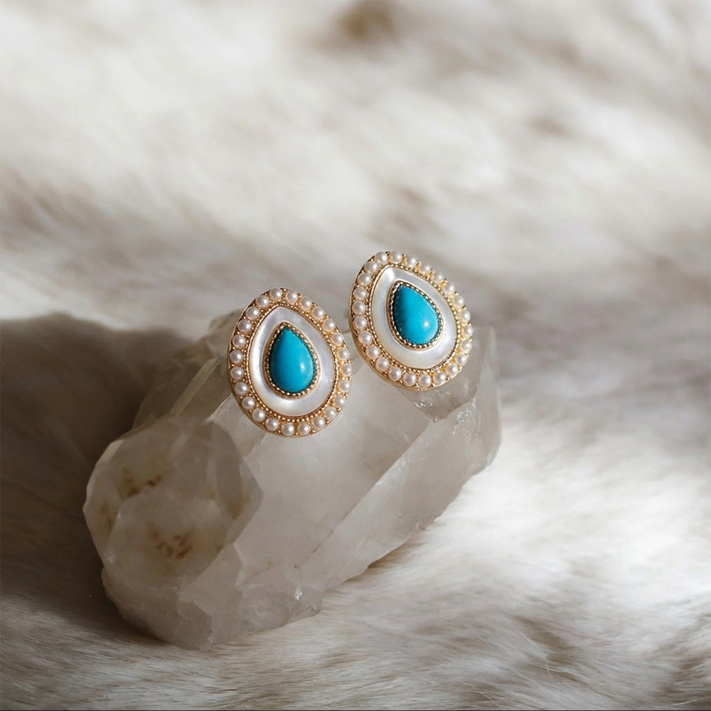 Aqua Veil – Turquoise & Mother-of-Pearl Teardrop Earrings - Veilgem