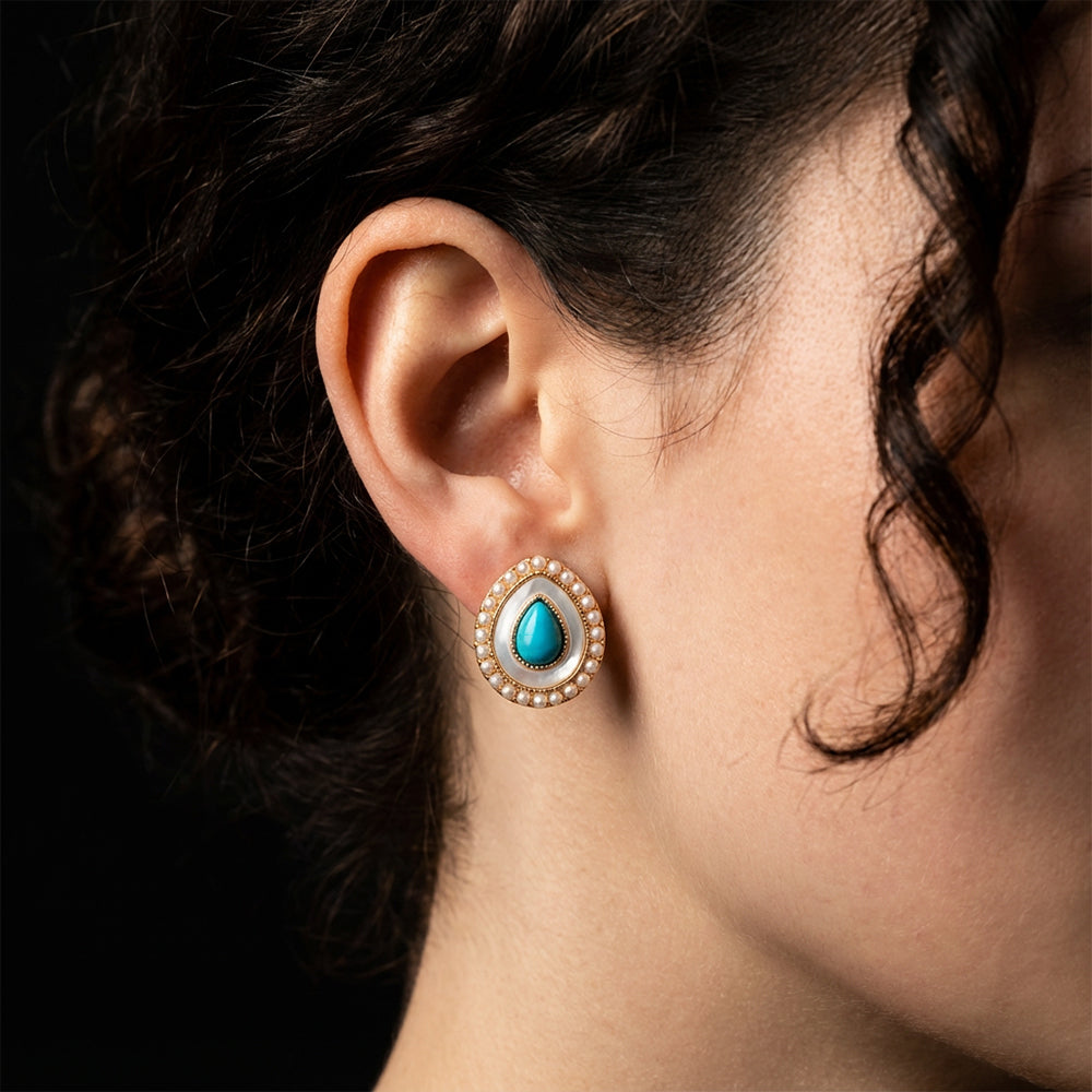 Aqua Veil – Turquoise & Mother-of-Pearl Teardrop Earrings - Veilgem