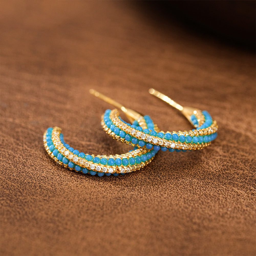 Serenity Charm – Turquoise Bead Stud Earrings - Veilgem