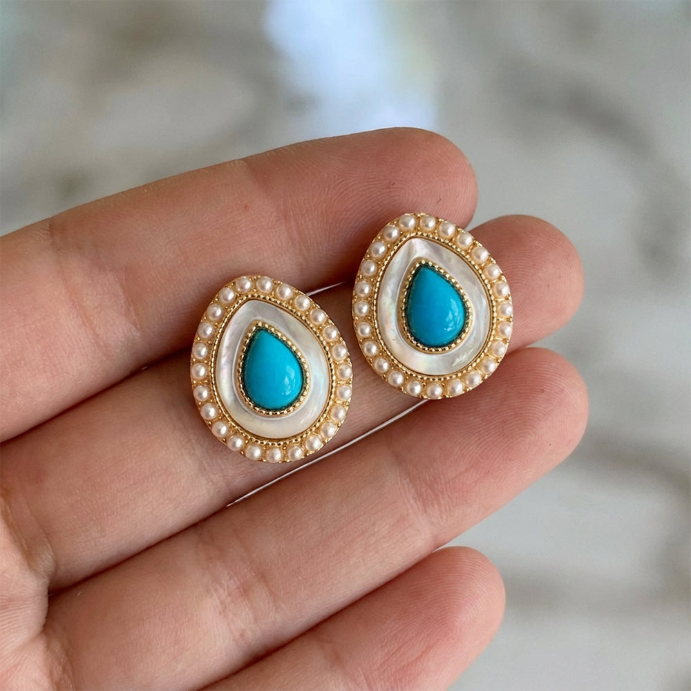 Aqua Veil – Turquoise & Mother-of-Pearl Teardrop Earrings - Veilgem