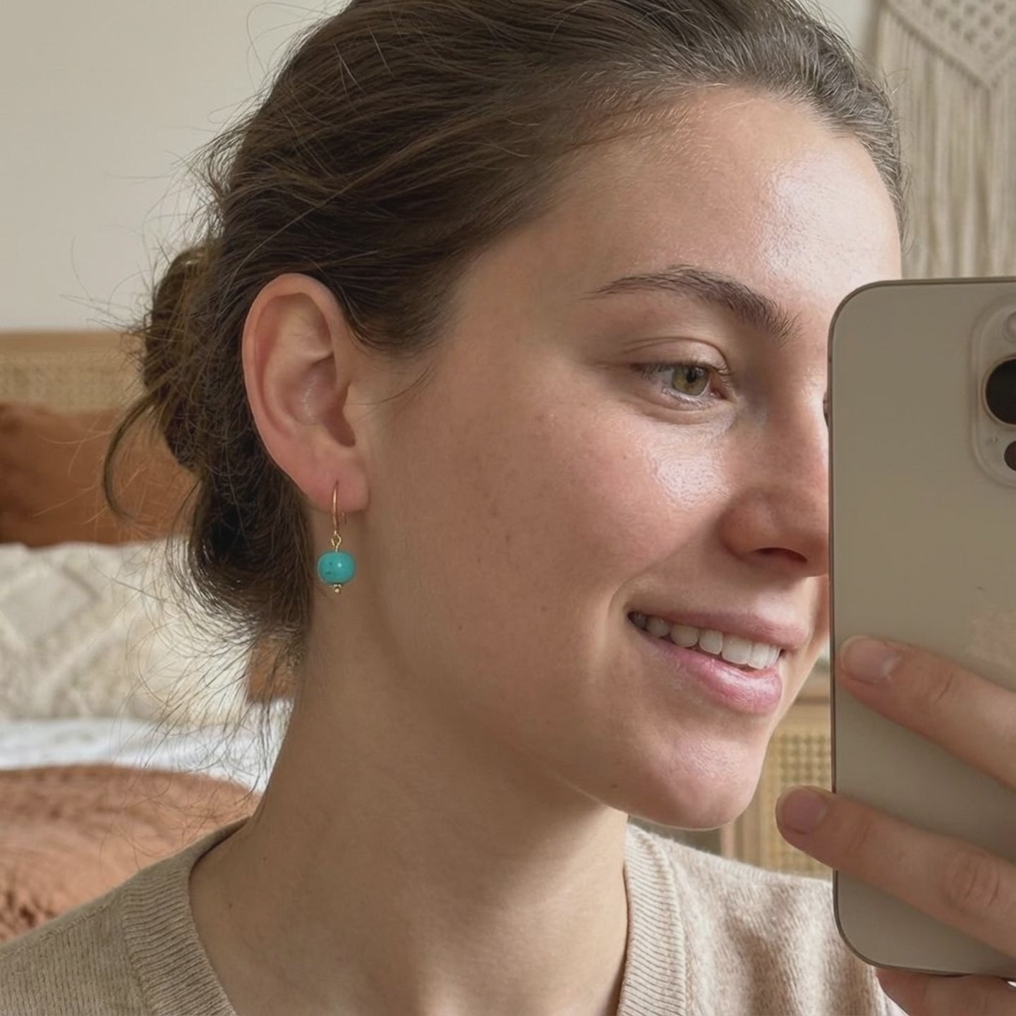 Load video: Azure Grace — Vintage Turquoise 18K Gold Vermeil Earrings