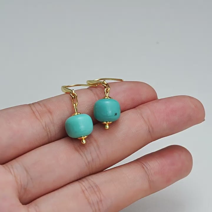 Load video: Azure Grace — Vintage Turquoise 18K Gold Vermeil Earrings