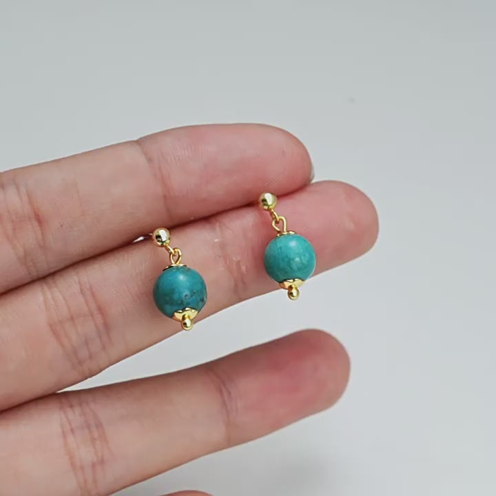 Load video: Cerulean Sphere – Modern Turquoise Stud Earrings