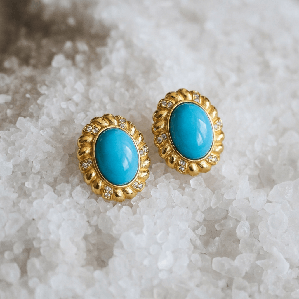 Celestial Grace – Oval Turquoise Earrings - Veilgem