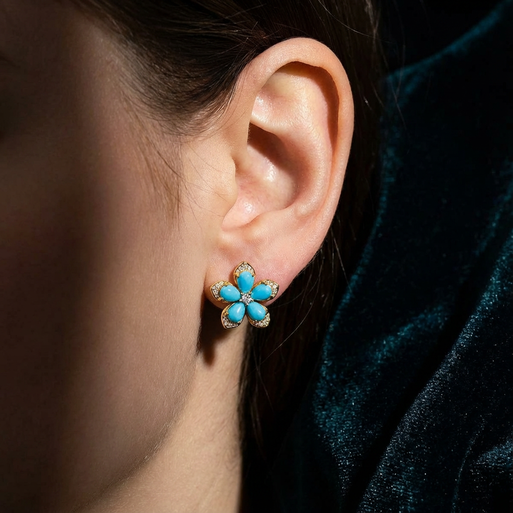 Solara Bloom – Turquoise Sunflower Earrings - Veilgem