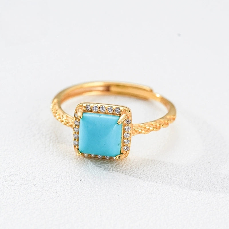Sky Blue Turquoise Square Ring - Veilgem