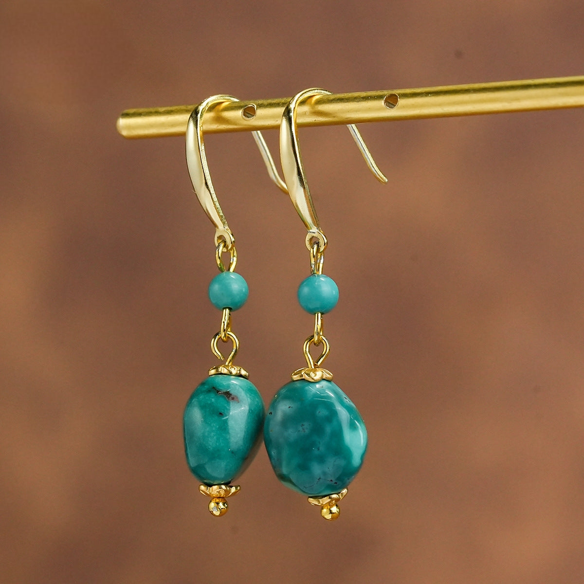 Whisper of the Earth – Raw Turquoise Dangle Earrings - Veilgem