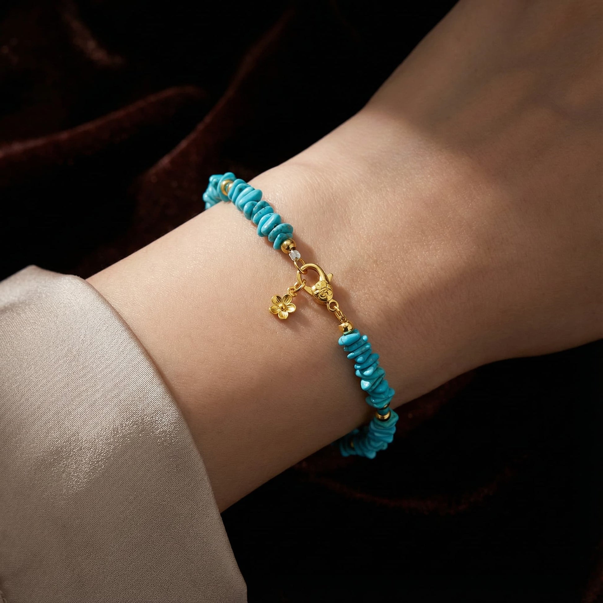 Natural Turquoise &Silver Bead Bracelet (With Irregularly Shaped Beads)