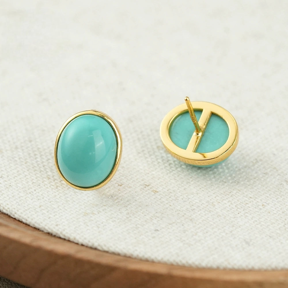 Turquoise Elegance S925 Silver Plated 18K Gold Earrings - Veilgem