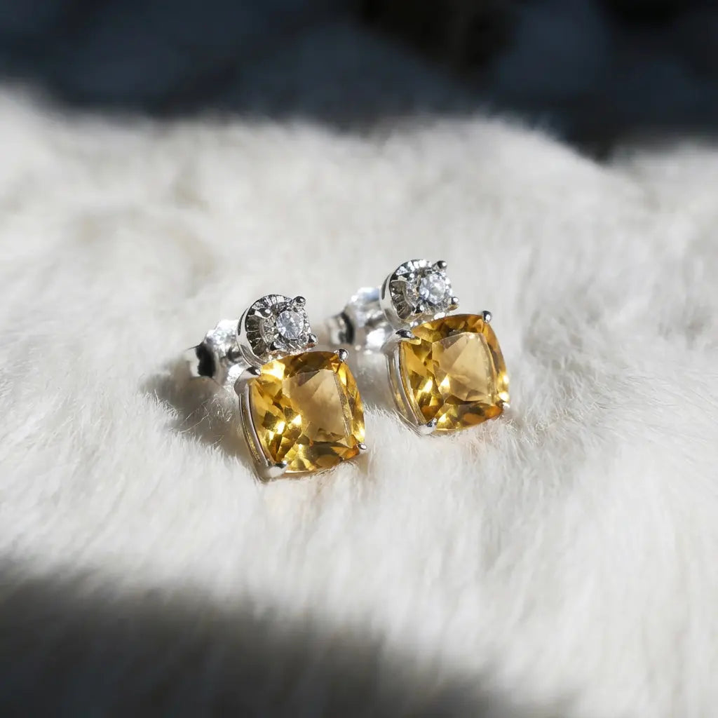 Lemon Light Sugar Cubes - Yellow Crystal Earrings