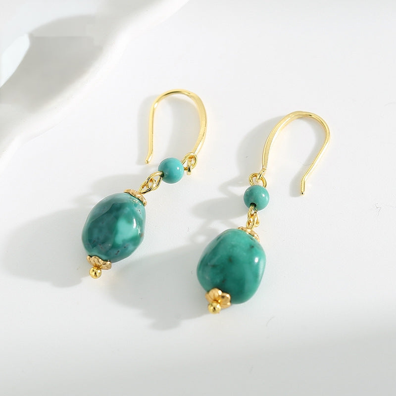 Whisper of the Earth – Raw Turquoise Dangle Earrings - Veilgem