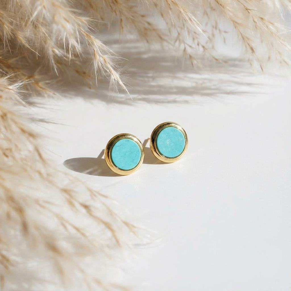 Timeless Turquoise Essence: 18K Gold-Plated Sterling Silver Earrings