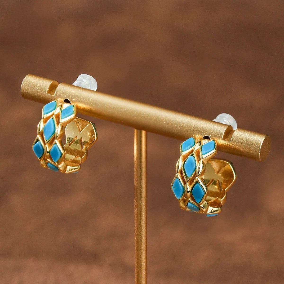 Azure Muse – Geometric Turquoise Stud Earrings