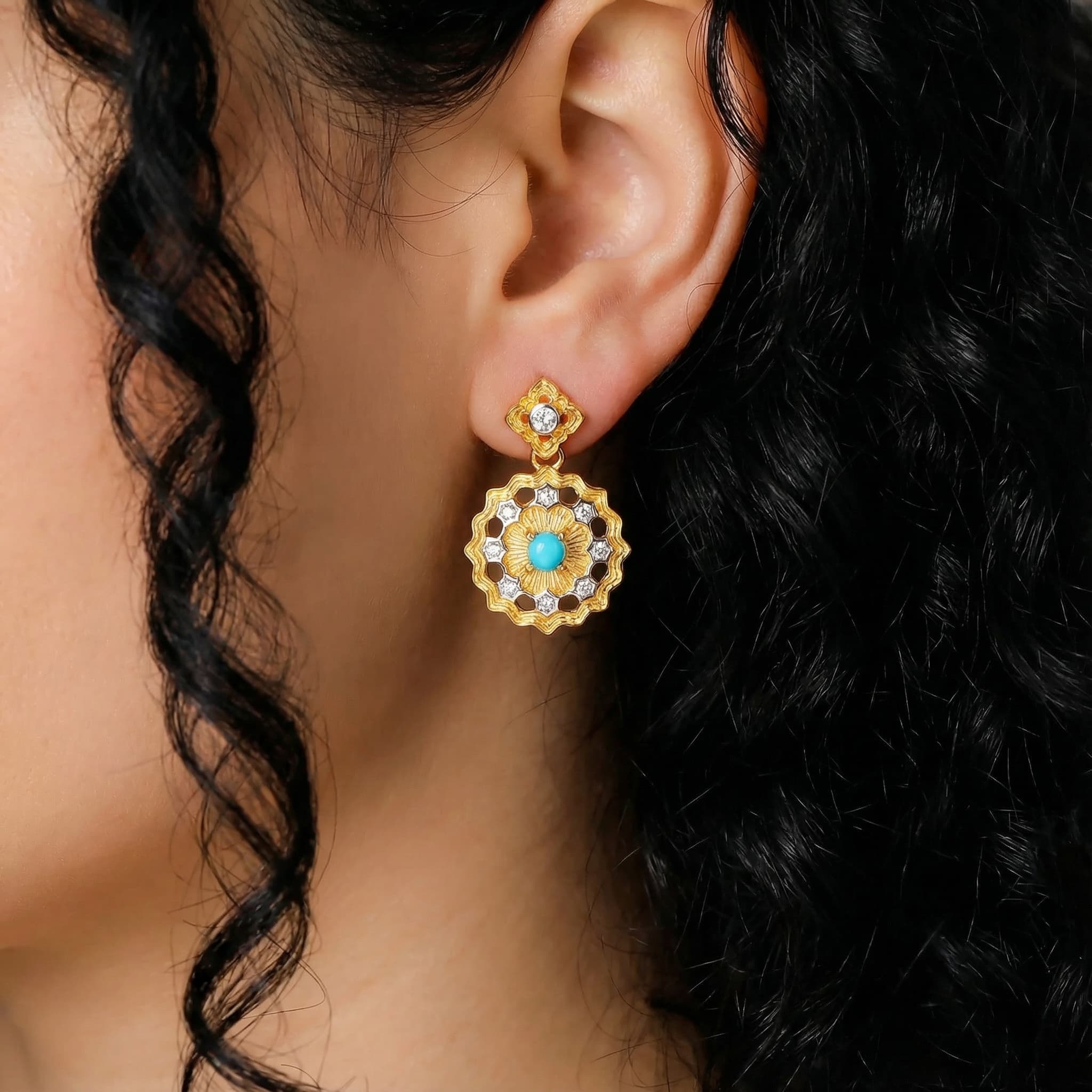 Morning Light Bloom - Turquoise & Zircon Earrings - Veilgem