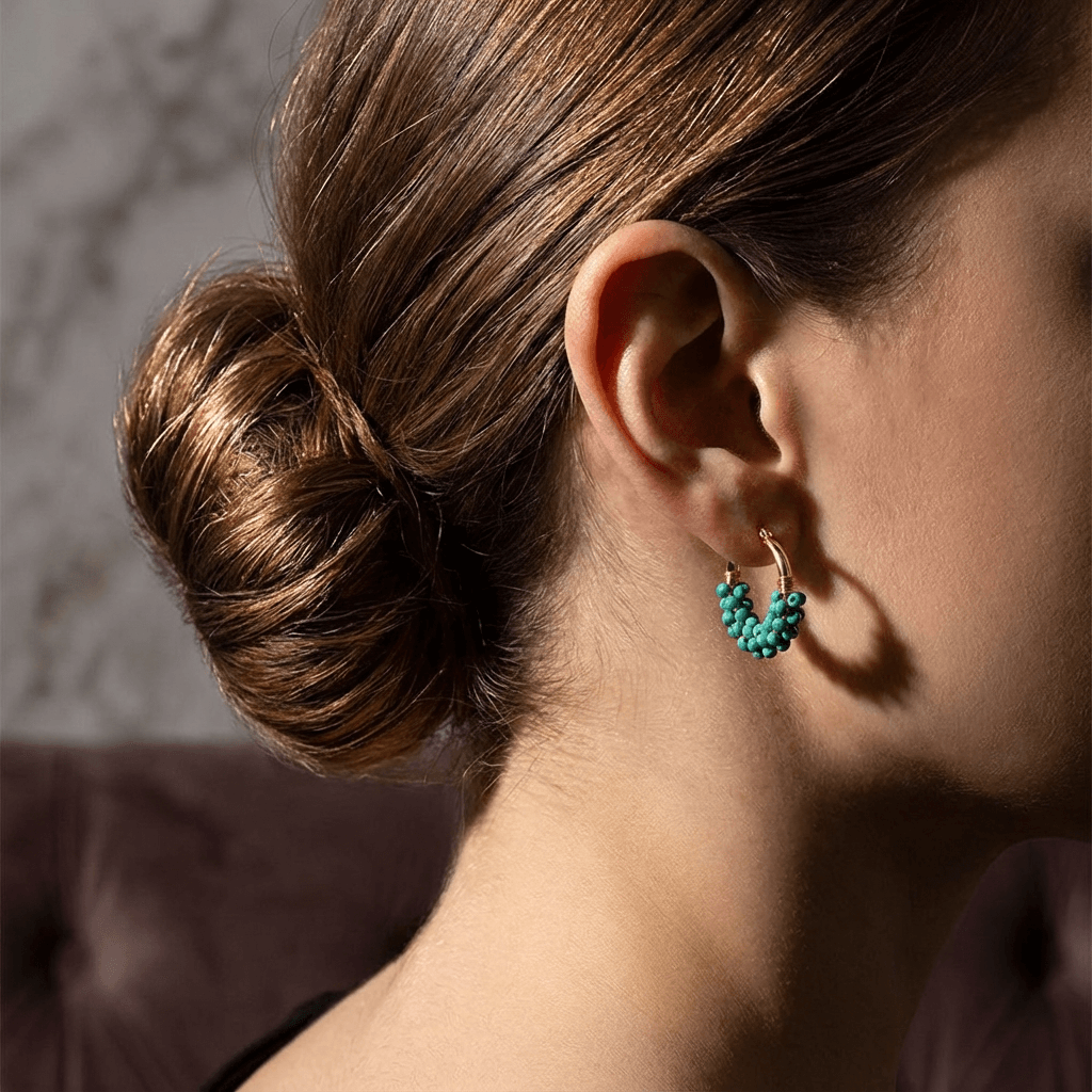 Sierra Weave – Beaded Turquoise Hoop Earrings - Veilgem