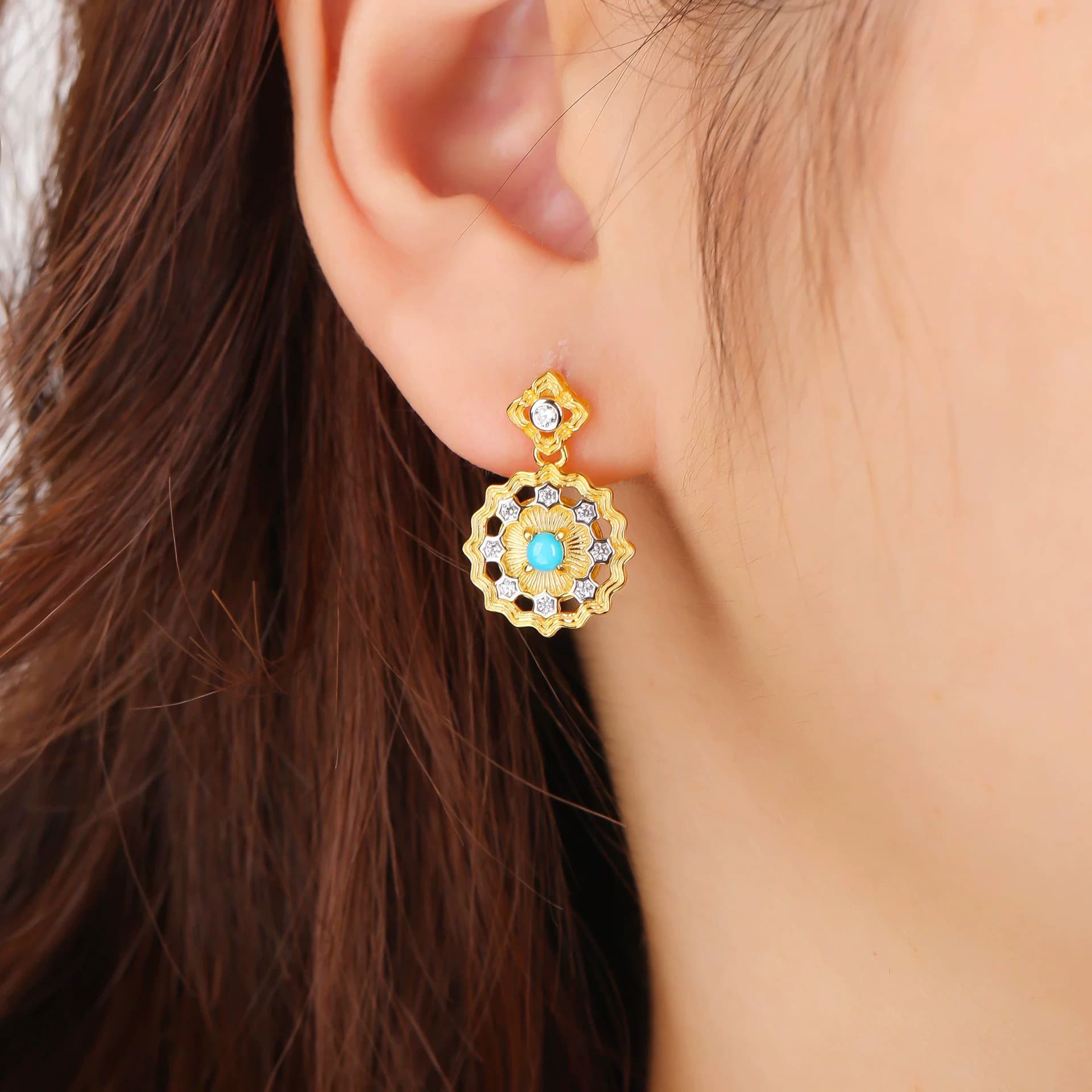 Morning Light Bloom - Turquoise & Zircon Earrings - Veilgem