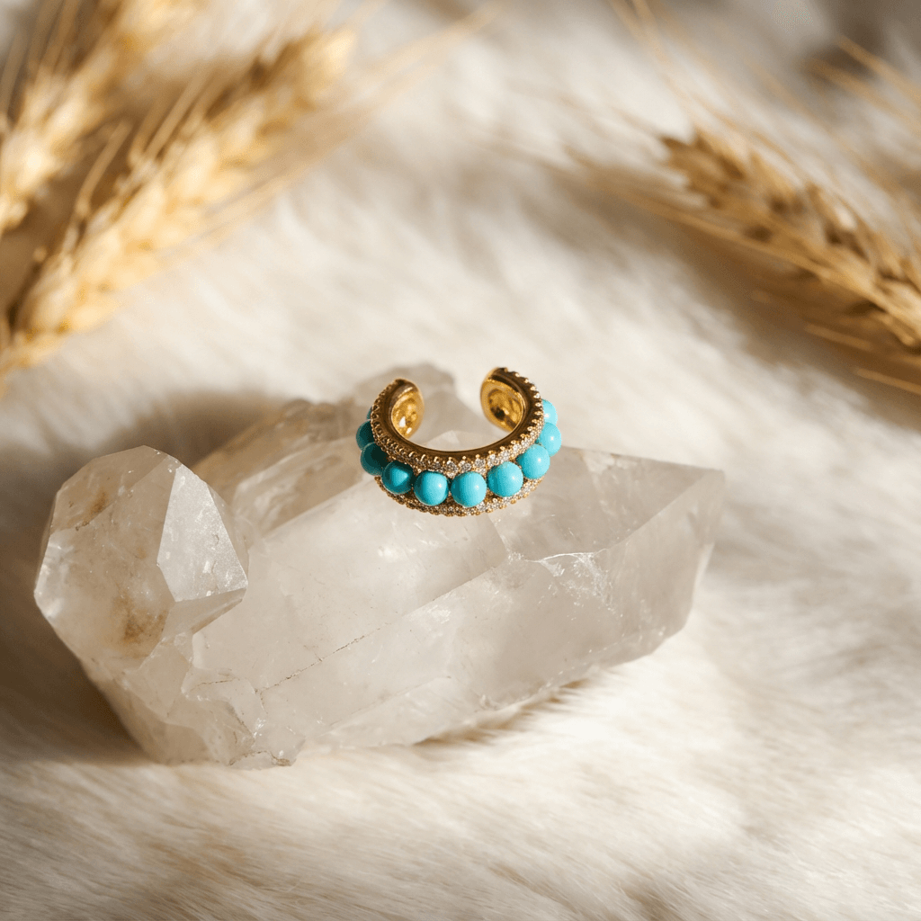 Azure Muse – Turquoise Hoop Ear Cuff - Veilgem