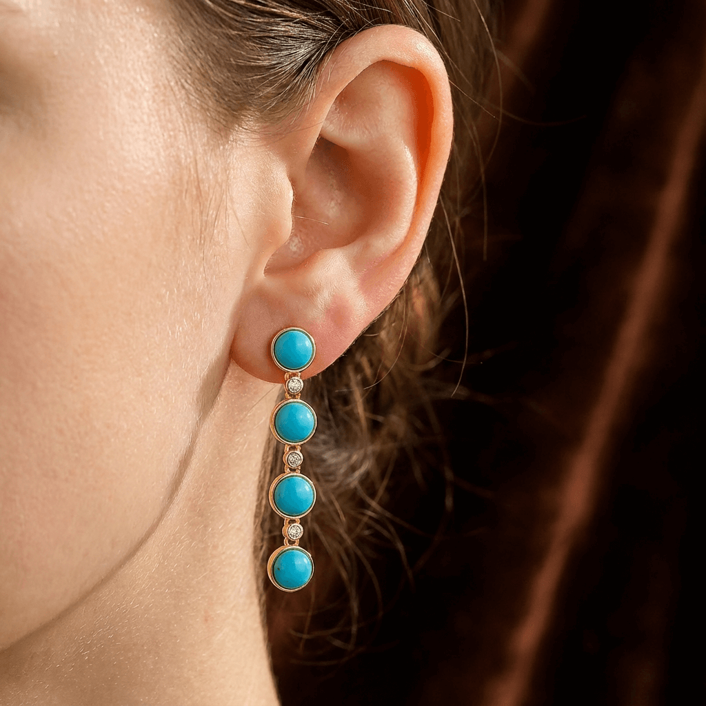 Celeste Drops – Oval Beaded Turquoise Earrings - Veilgem