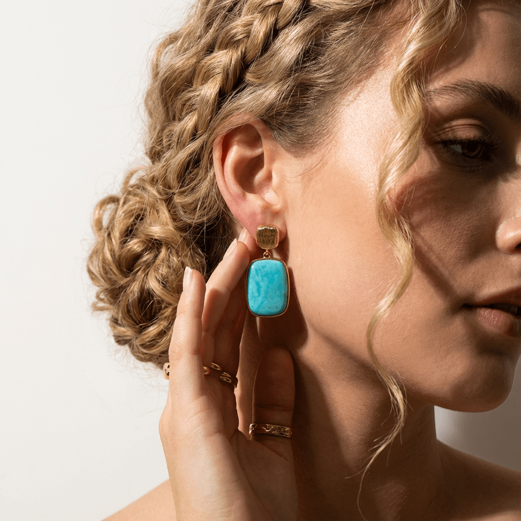 Radiant Touch – Rectangular Turquoise Earrings - Veilgem