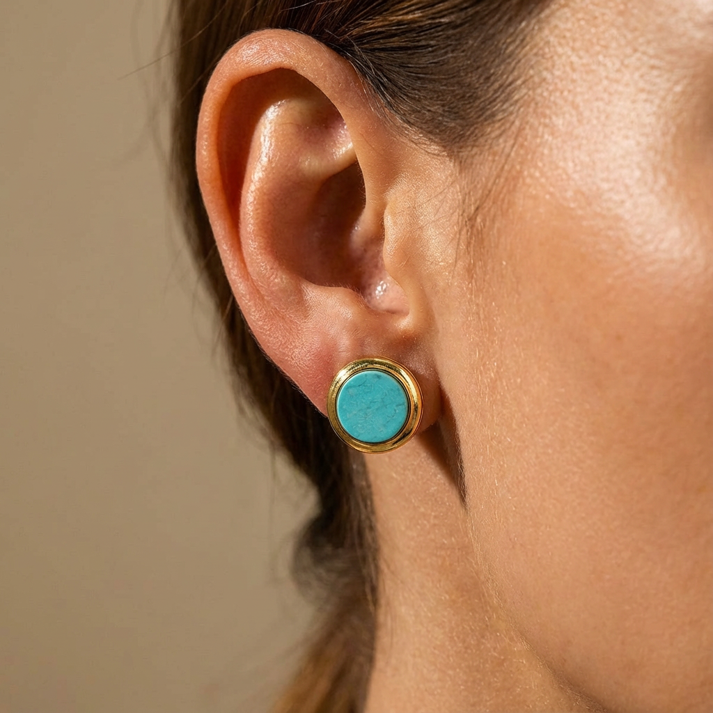 Timeless Turquoise Essence: 18K Gold-Plated Sterling Silver Earrings