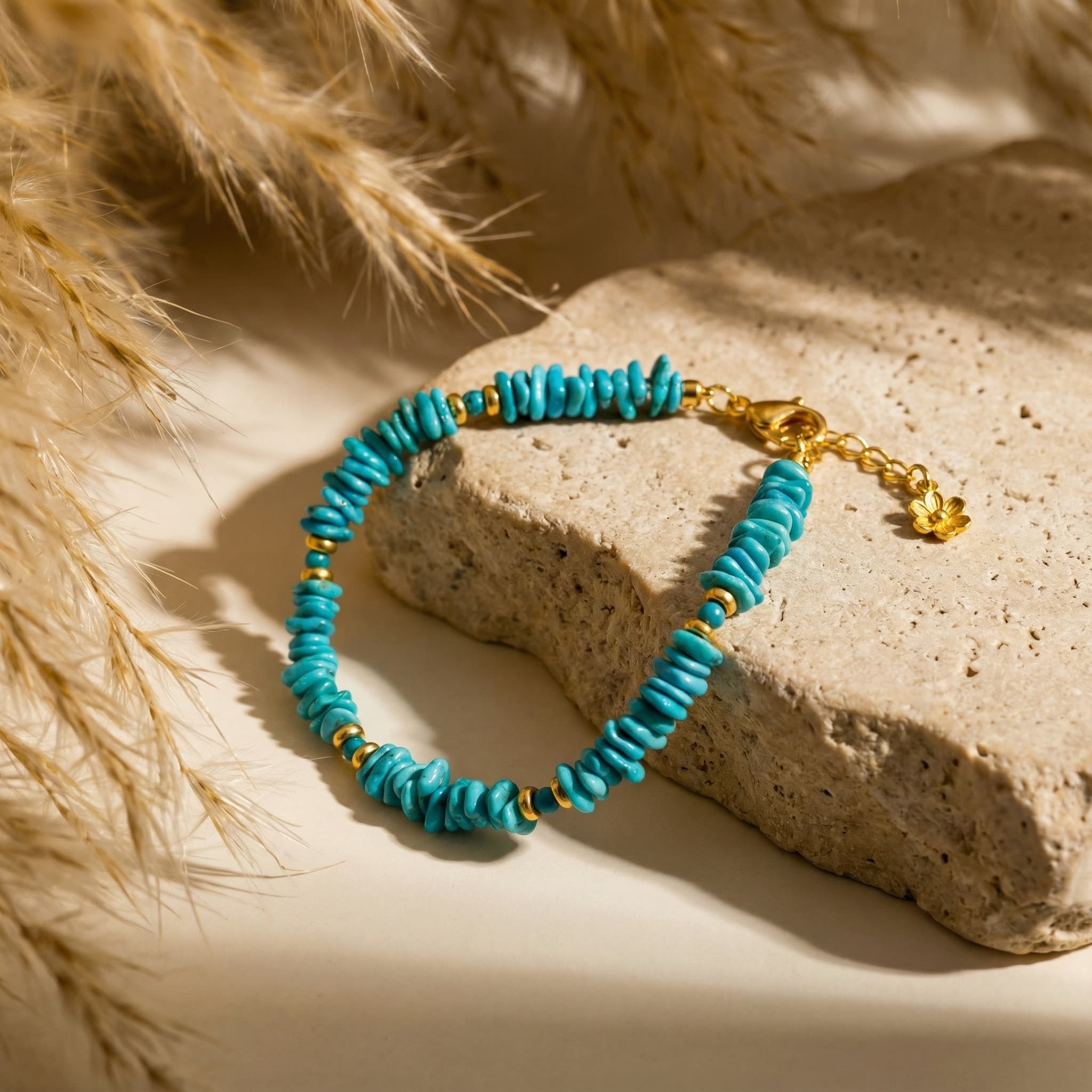 Natural Turquoise &Silver Bead Bracelet (With Irregularly Shaped Beads)