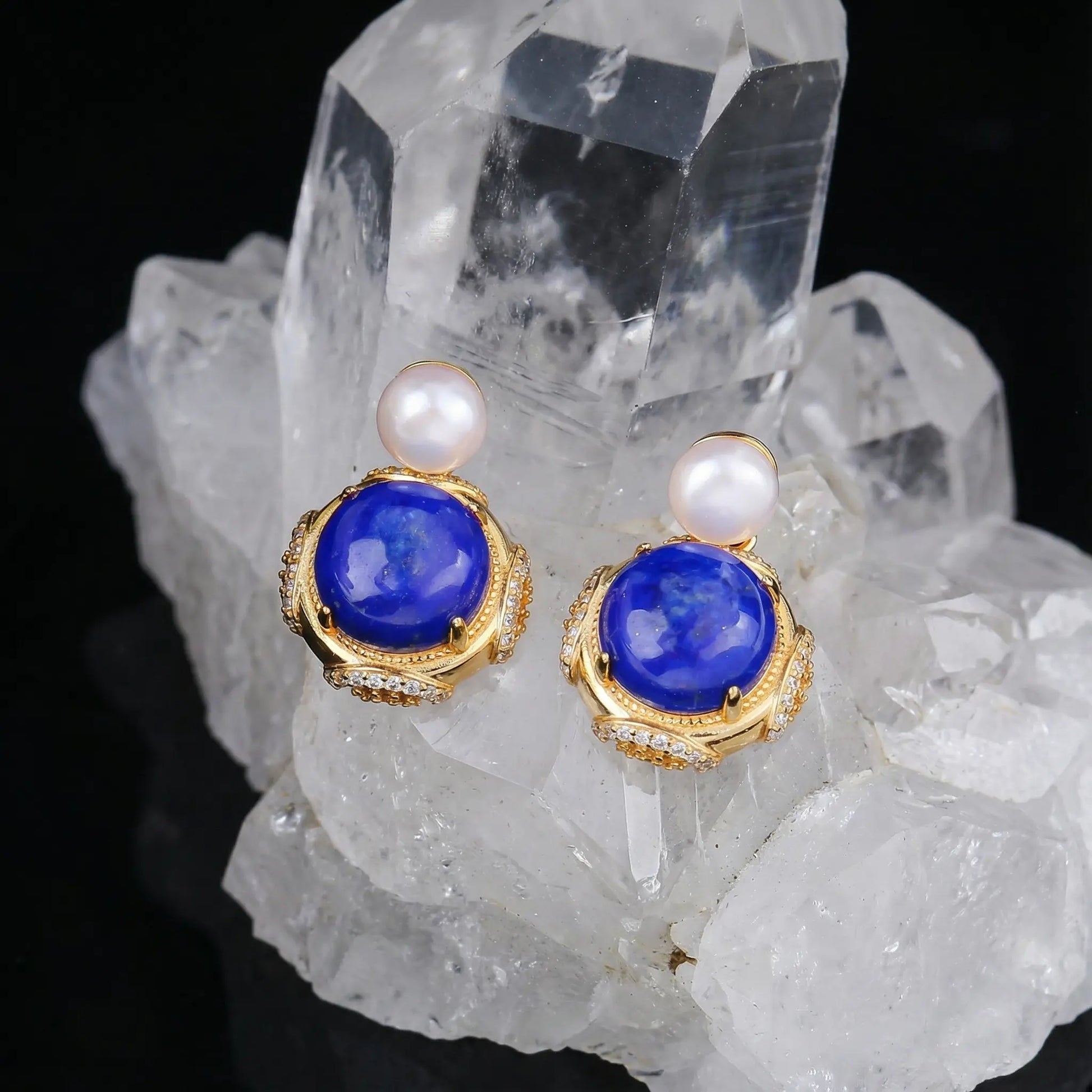 Moonlit Duo Lapis & Pearl Studs - Veilgem