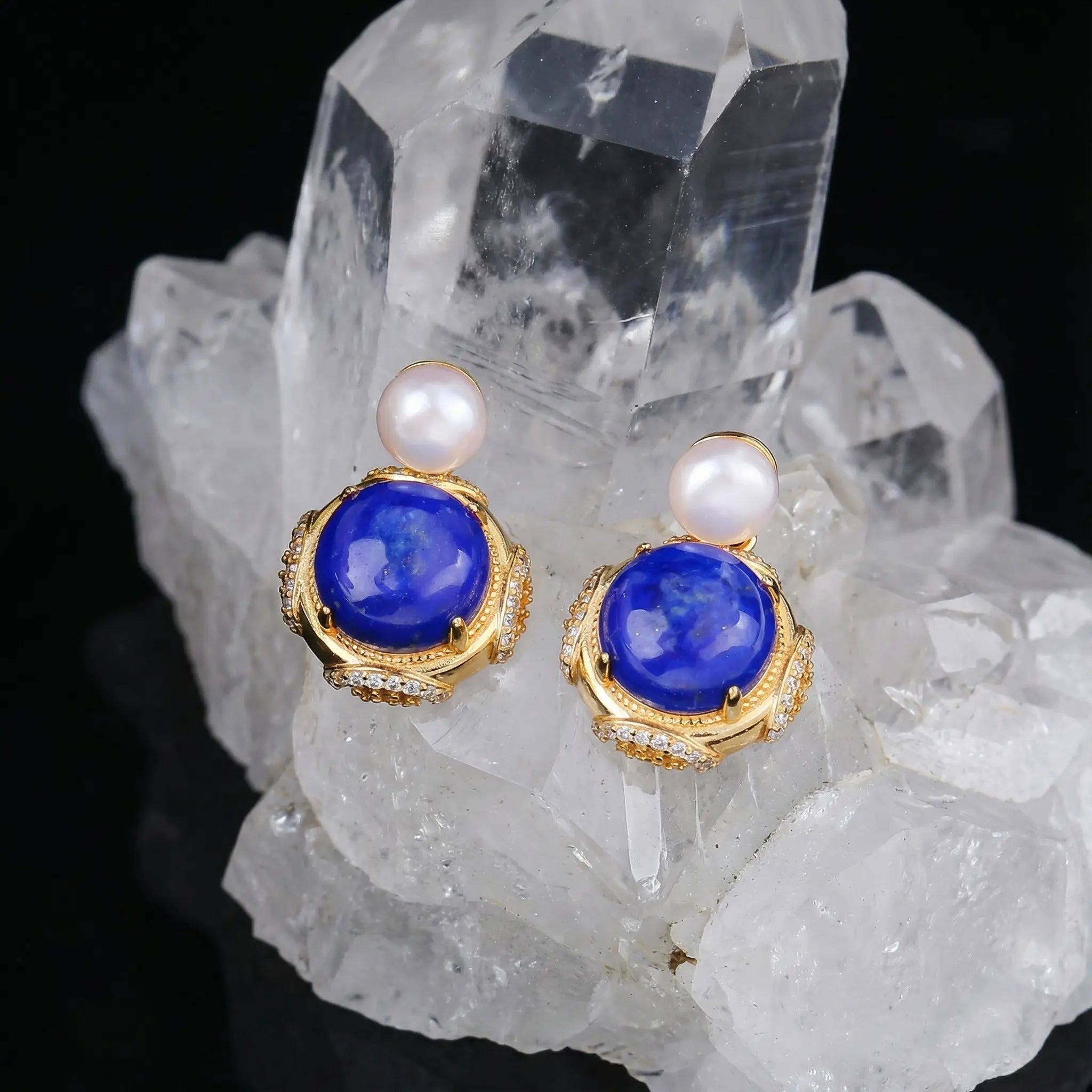 Moonlit Duo Lapis & Pearl Studs - Veilgem